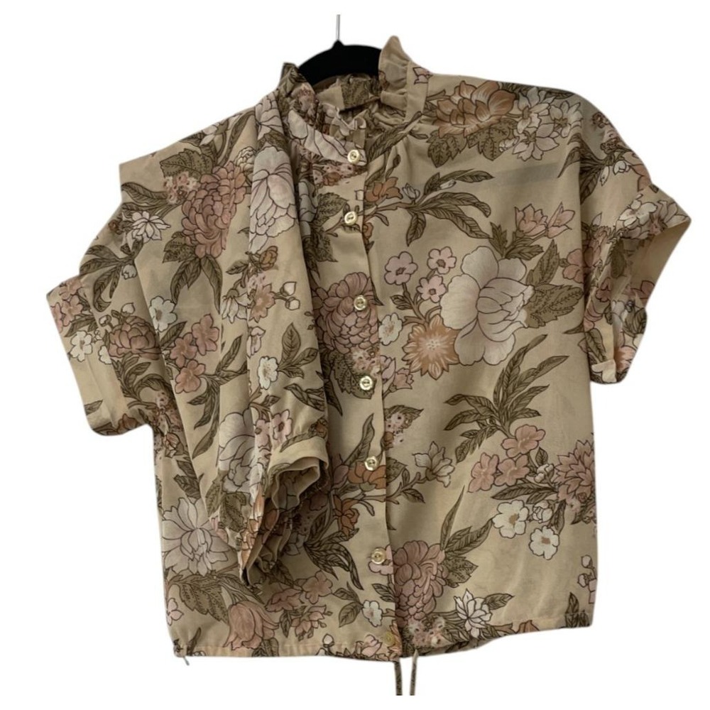 Vintage Brown 2‎ Piece Floral Blouse & Midi Skirt Outfit Set Size Small 1970s - Picture 2 of 10